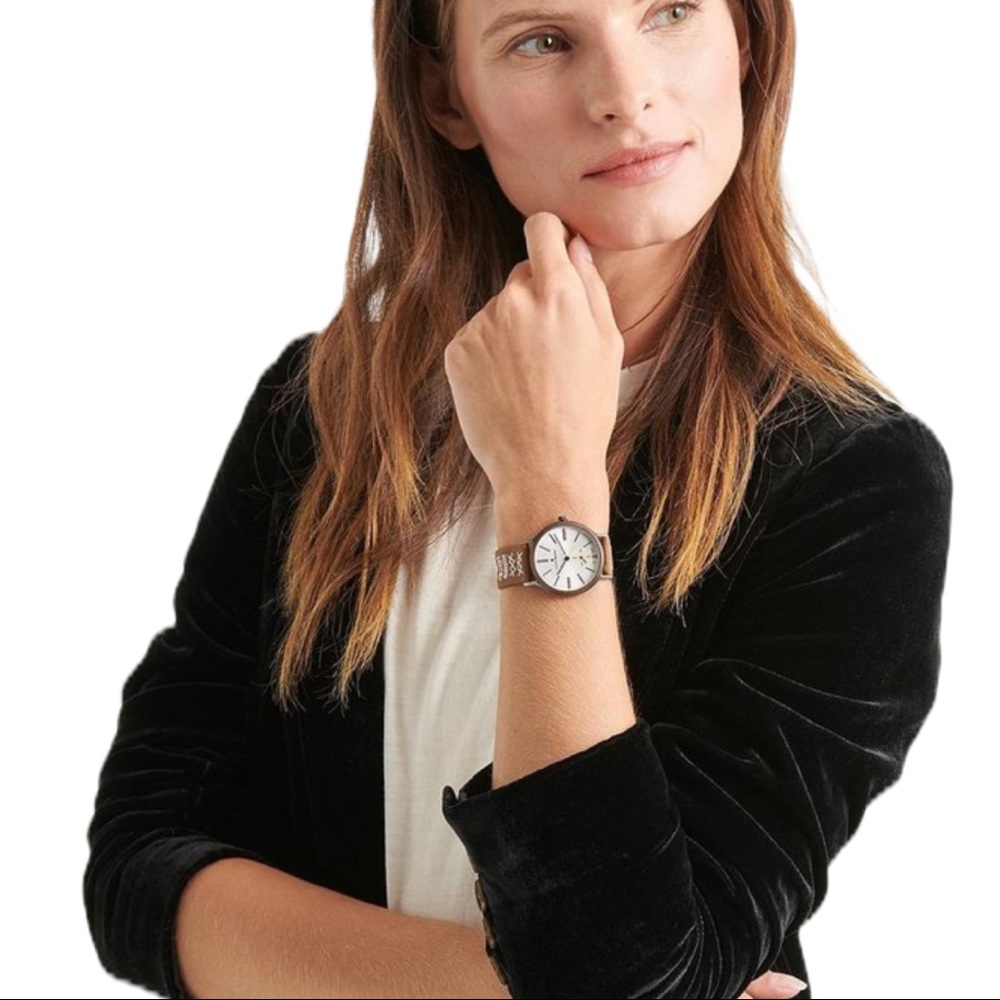 Lucky Brand Watch Embroidered Leather Suede NEW